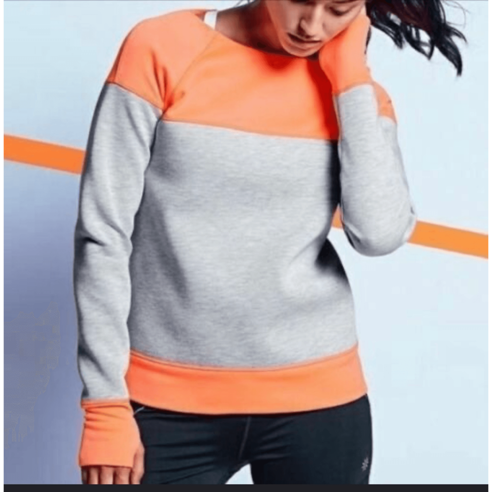 Athleta Women's Fuse Pullover Gray Neon Orange Sz L‎